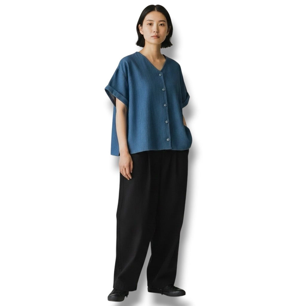 V-Neck Button Up Short Sleeves Top