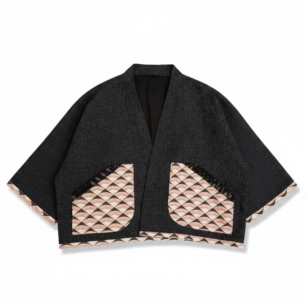 Short Kimono Style Outer With Three Quarter Sleeves - Cotton